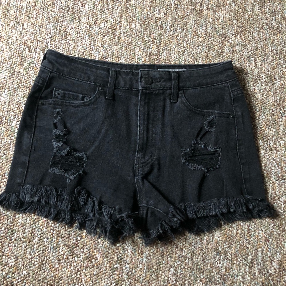 Aeropostal High Waisted Distressed Black Jean Shorts